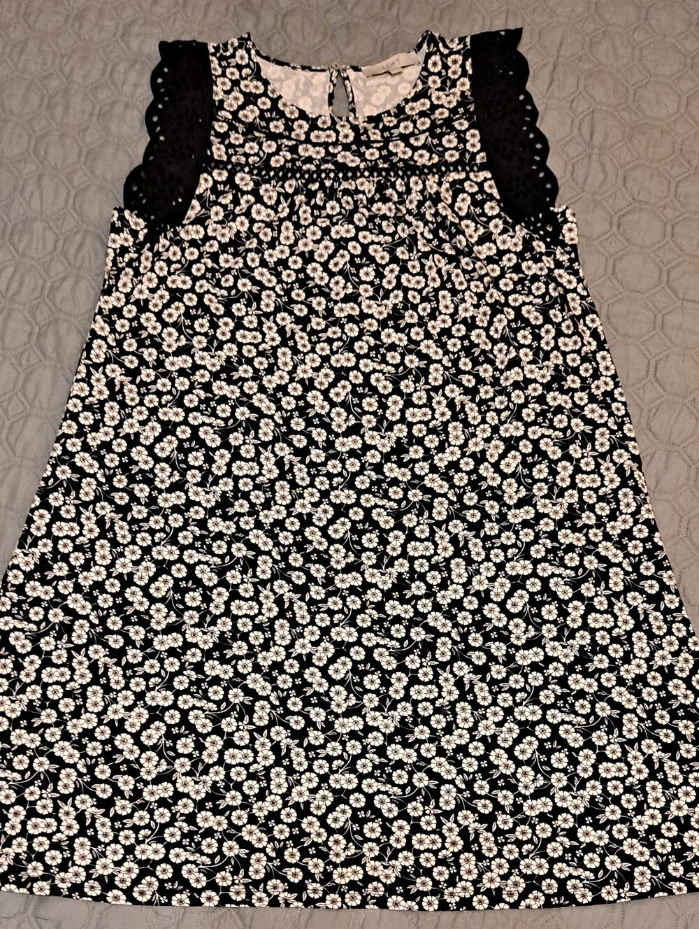 Loft Black and White Floral A-Line Dress Sz LT
